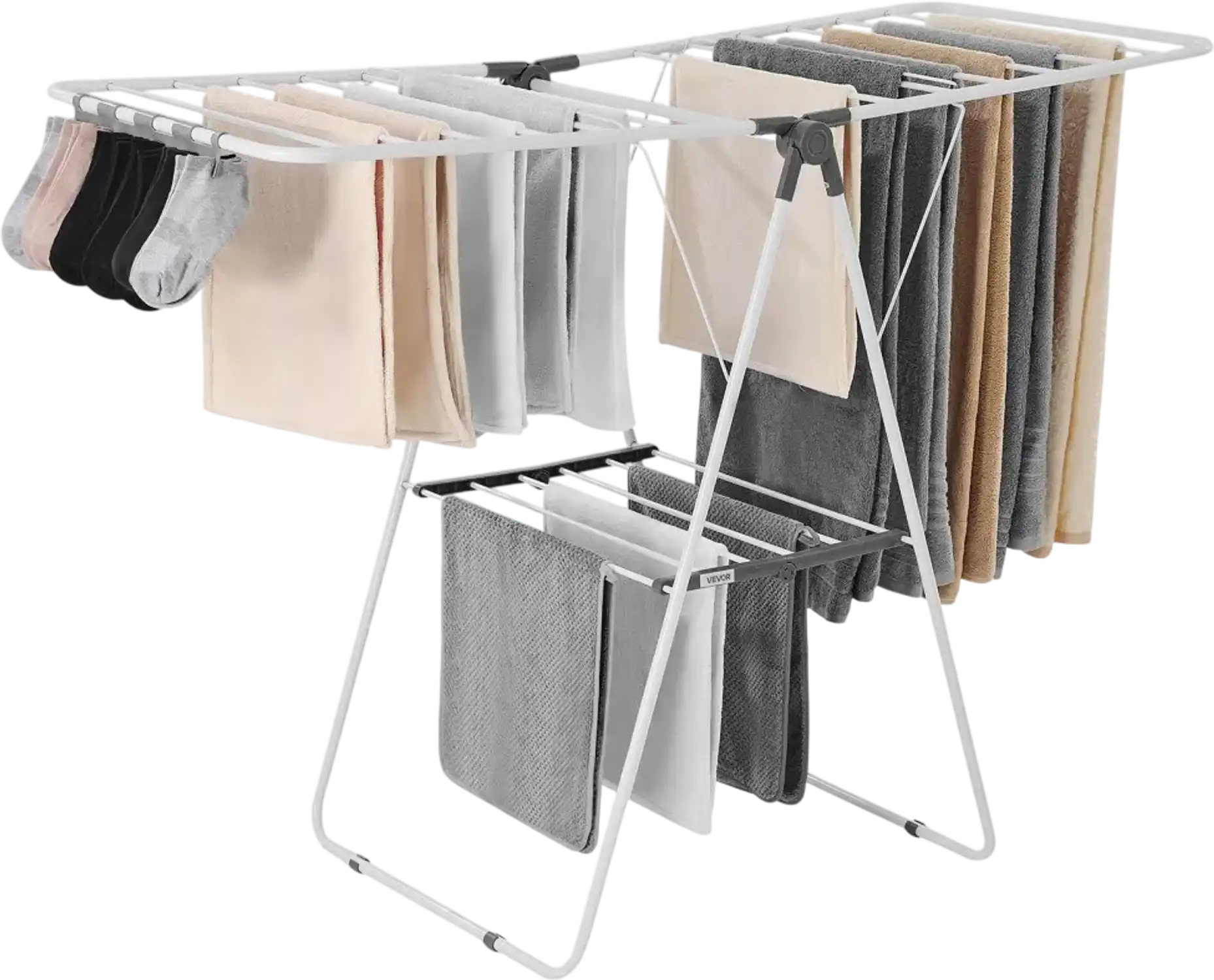 Vevor Clothes Drying Rack 2-Tier Foldable Laundry Dryer Rack with Sock Clips & 21 Drying Rods White New