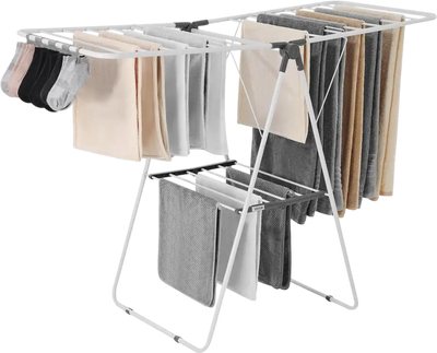 Vevor Clothes Drying Rack 2-Tier Foldable Laundry Dryer Rack with Sock Clips & 21 Drying Rods White New