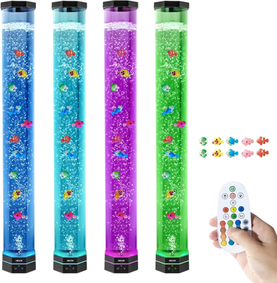 VEVOR Sensory Bubble Tube Lamp, 3.3 ft Bubble Fish Tube, Sensory Aquarium Lamp with 10 Floating Fish & 16 Color Effects, Remote Control, Stress Relief Calming Light for Bedroom Living Room Home Decor