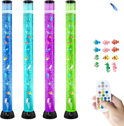 VEVOR Sensory Bubble Tube Lamp, 4 ft Bubble Fish Tube, Sensory Aquarium Lamp with 10 Floating Fish & 16 Color Effects, Remote Control, Stress Relief Calming Light for Bedroom Living Room Home Decor