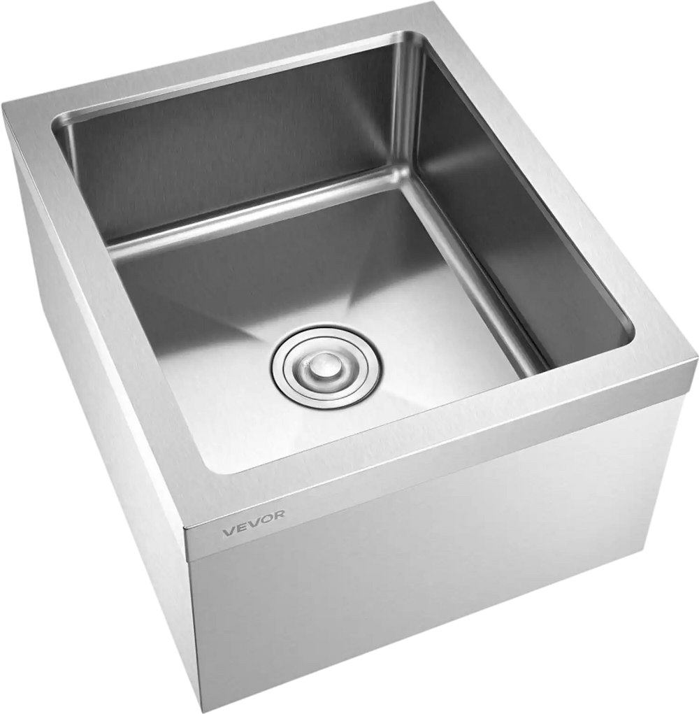 VEVOR Stainless Steel Floor Mop Sink, 22 x 19 x 12 in, 304 Stainless Steel, with 3-in-1 Filter and Wall-Mounted Bracket, X-Shaped Groove for Quick and Smooth Drainage, for Balcony and Bathroom