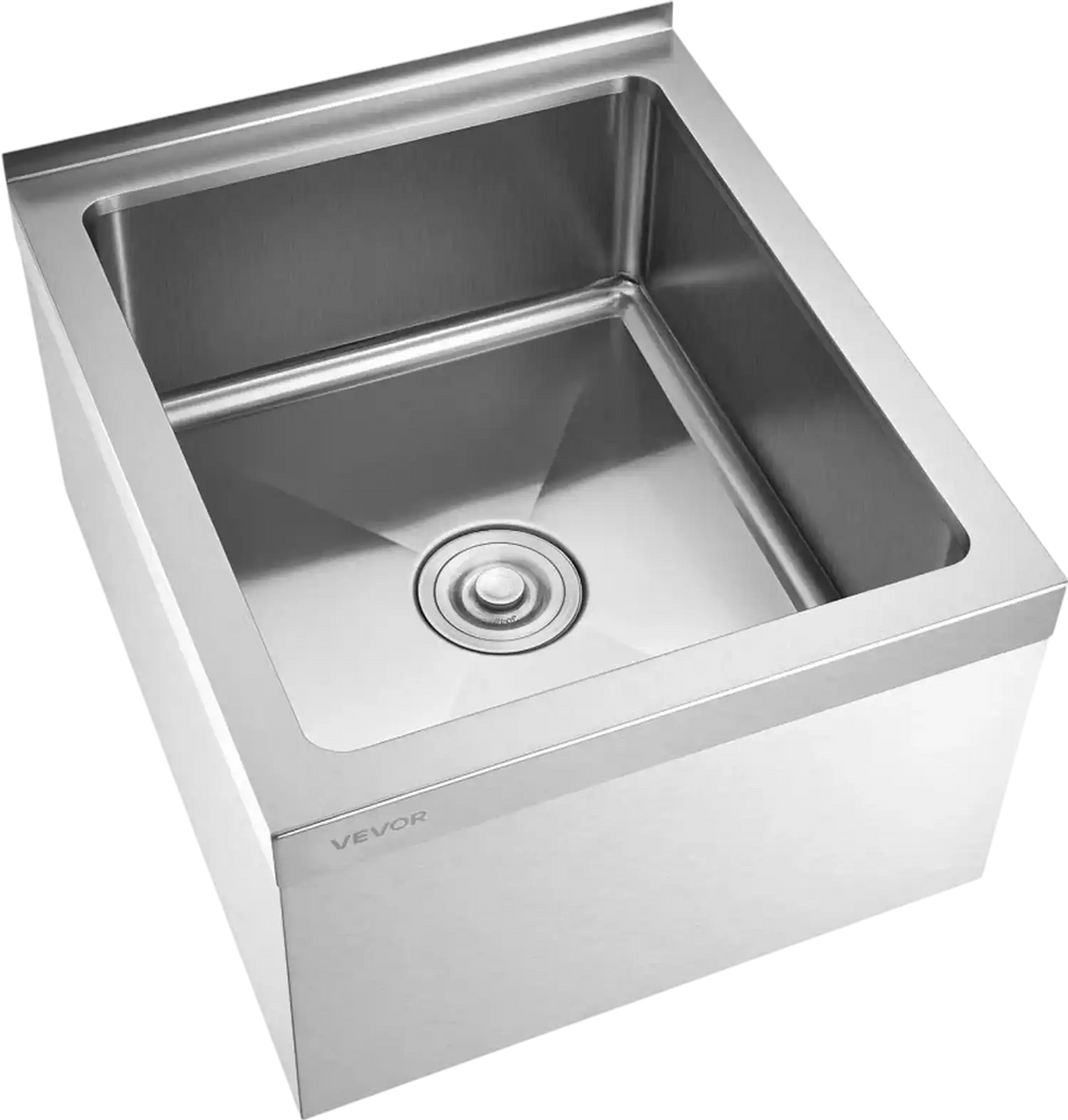 VEVOR Stainless Steel Floor Mop Sink, 22 x 19 x 12 in, 304 Stainless Steel, with Backsplash, 3-in-1 Filter and Wall-Mounted Bracket, X-Shaped Groove for Quick Drainage, for Balcony and Bathroom