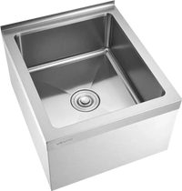VEVOR Stainless Steel Floor Mop Sink, 22 x 19 x 12 in, 304 Stainless Steel, with Backsplash, 3-in-1 Filter and Wall-Mounted Bracket, X-Shaped Groove for Quick Drainage, for Balcony and Bathroom