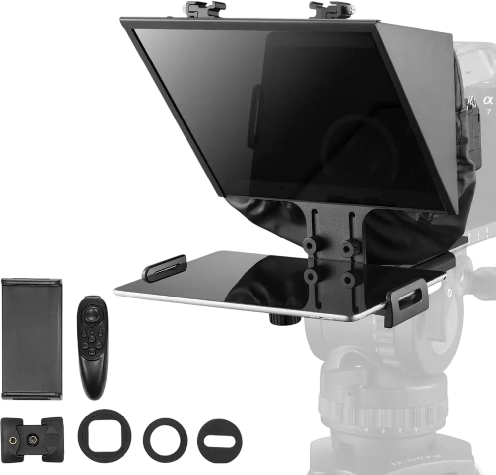 VEVOR Teleprompter, 13" Aluminum Alloy, Floor Type with Adjustable Angle Spectroscope, Remote Control, for YouTube, Twitch, Zoom, Supports DSLR/Webcam/Smartphone, for Video Recording/Live Streaming