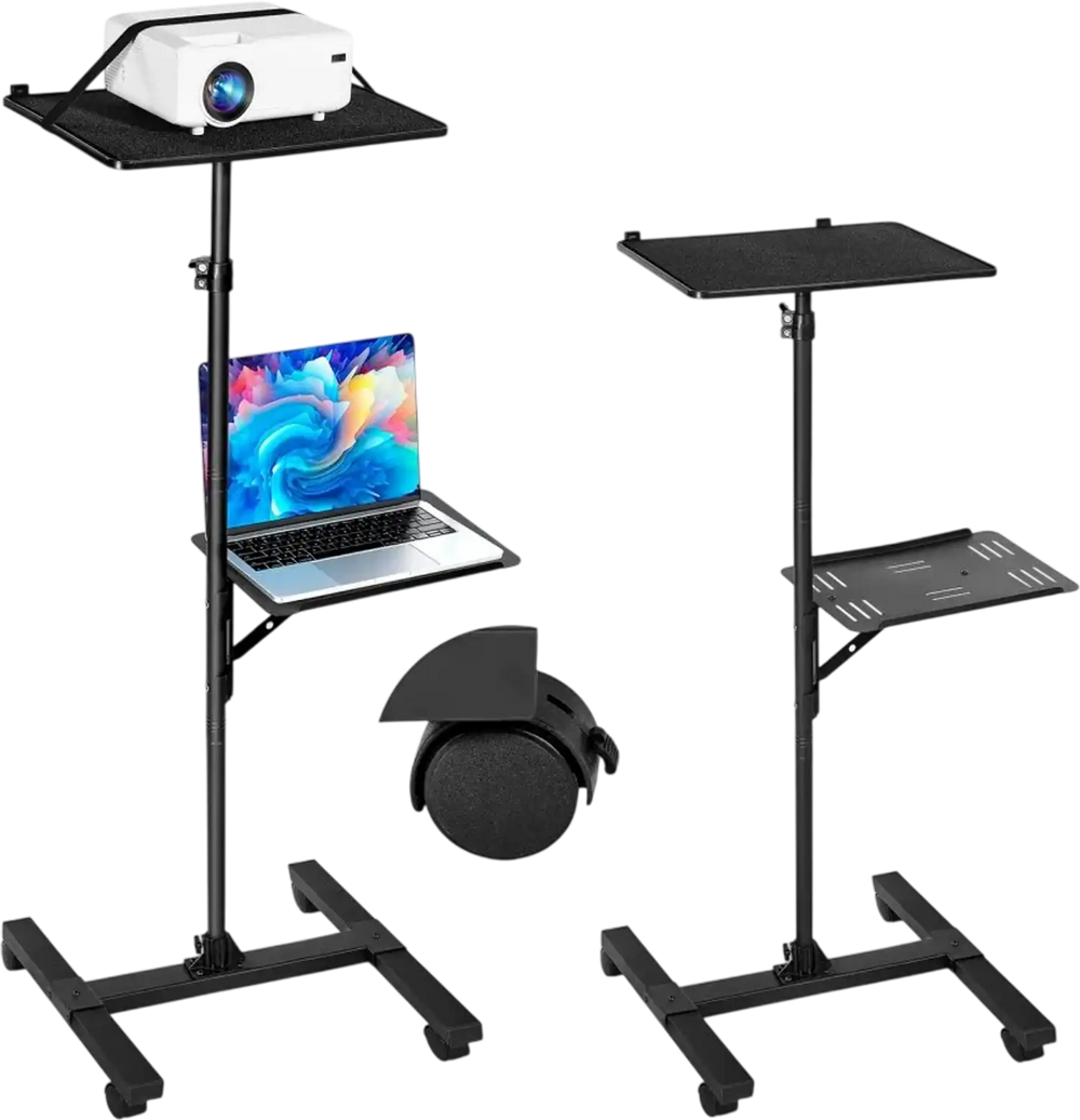 VEVOR Projector Stand, 2 Shelves Laptop Floor Stand, Projector Stands Table with Adjustable Height 33.86 to 53.54 inch, I-Beam Frame Projectors Stands Tripod for Meetings, Outdoor Movies, Video Stand