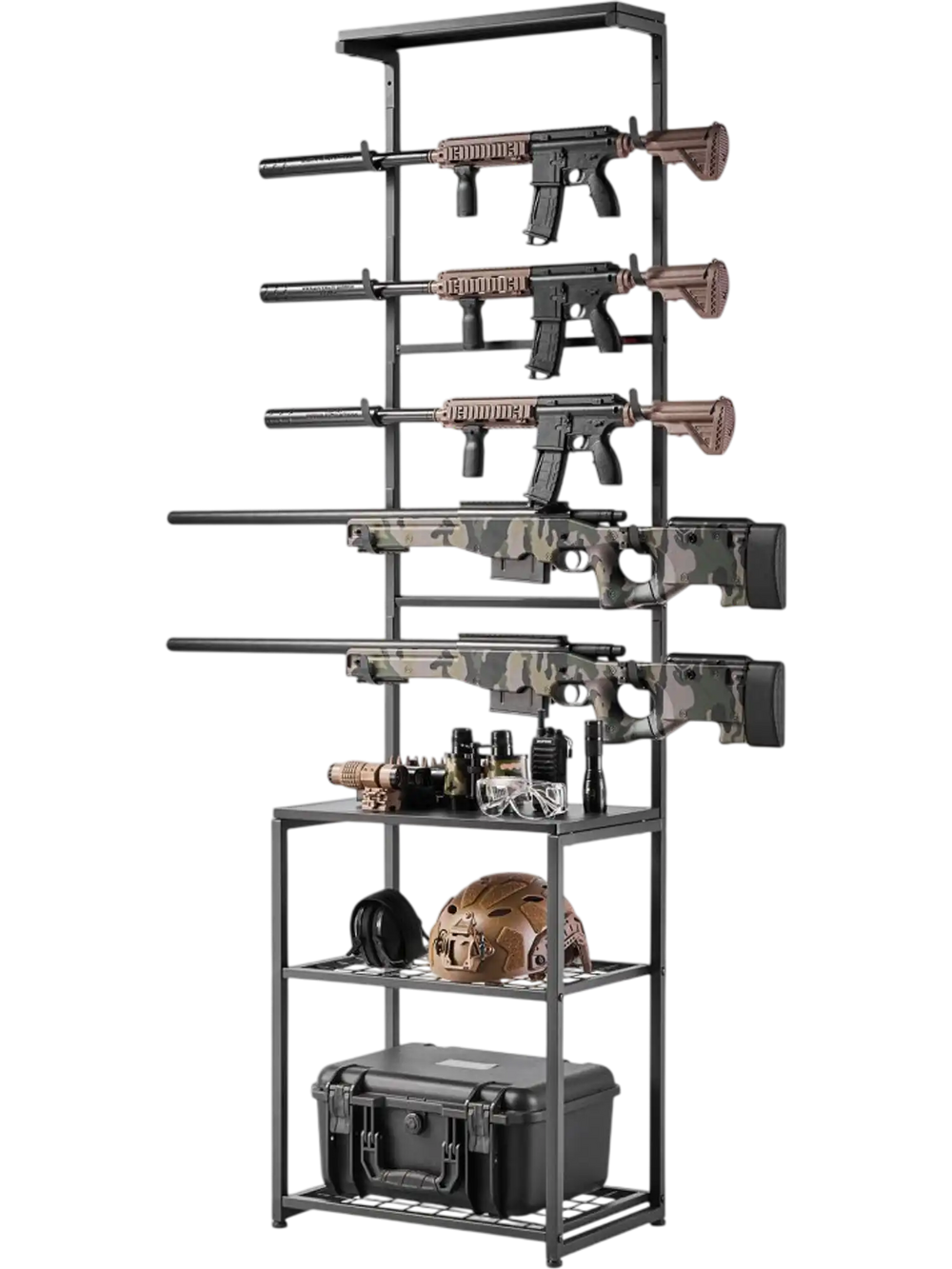 VEVOR Gun Rack, Floor Standing, Indoor Rifle Shotgun Rack Stand with Storage Shelf, for Wall Mount Gun Display Stand, Holds up to 5 Rifles, Heavy Duty Steel, for Home Garage Hunting Long Guns Storage