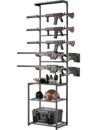 VEVOR Gun Rack, Floor Standing, Indoor Rifle Shotgun Rack Stand with Storage Shelf, for Wall Mount Gun Display Stand, Holds up to 5 Rifles, Heavy Duty Steel, for Home Garage Hunting Long Guns Storage