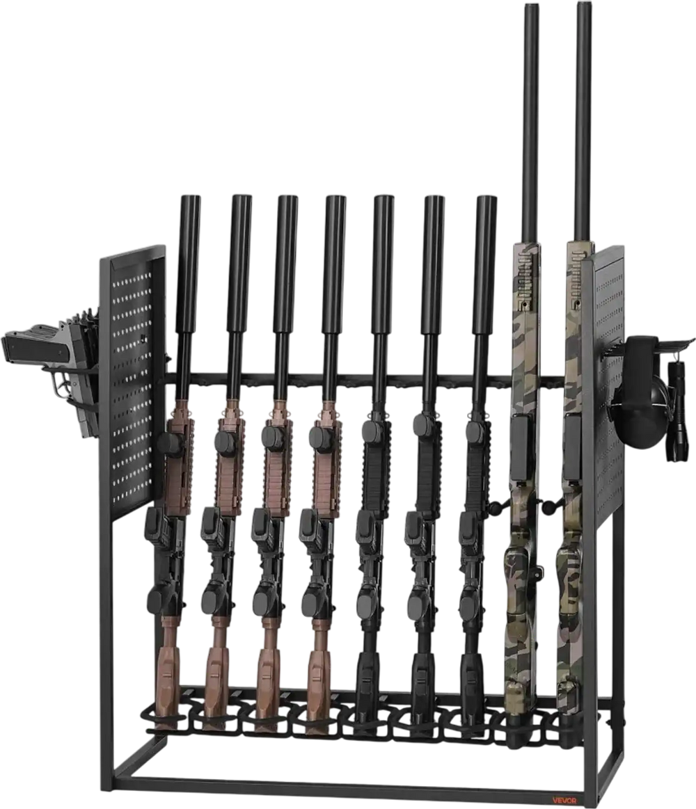 VEVOR Gun Rack, Floor Standing, Indoor Heavy Duty Steel Rifle Shotgun Rack Stand, Freestanding Gun Display Storage with Magazine Holder, Holds up to 9 Rifles and 4 Pistols, for Home Garage Storage