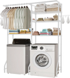 VEVOR Over Washer and Dryer Storage Shelves, 6 Tiers Laundry Room Drying Rack with Hanger Rod and Hooks, Two Rows Adjustable Washer Shelves Space Saver, for Laundry Room Storage & Organization, White