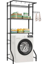 VEVOR Over Washer and Dryer Storage Shelf, 3 Tiers Laundry Room Drying Rack with Hanger Rod and Hooks, Single Row Adjustable Washer Shelves Space Saver, for Laundry Room Storage & Organization, Black