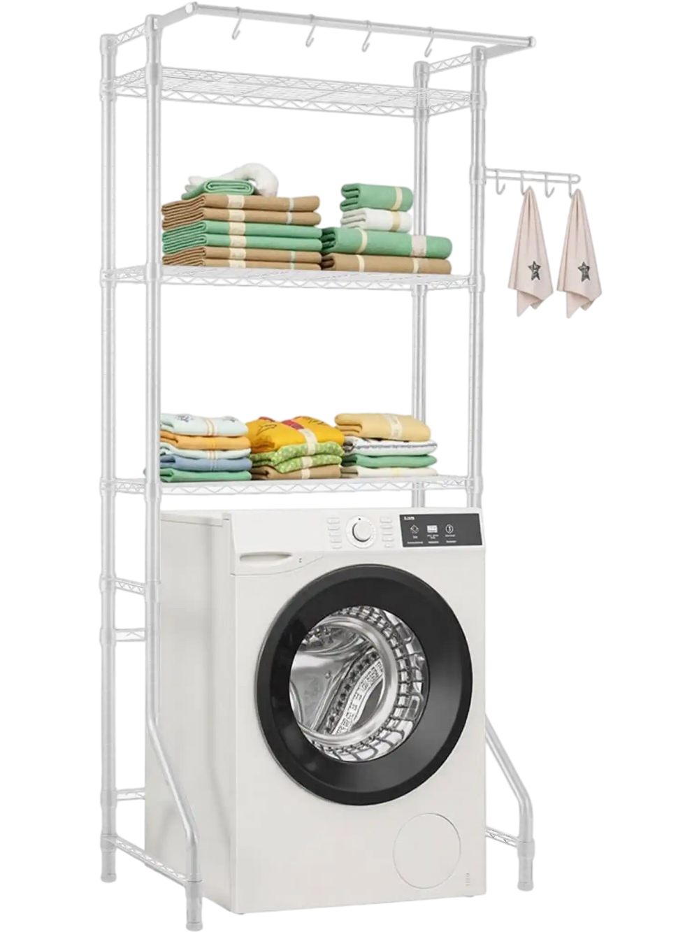 VEVOR Over Washer and Dryer Storage Shelf, 3 Tiers Laundry Room Drying Rack with Hanger Rod and Hooks, Single Row Adjustable Washer Shelves Space Saver, for Laundry Room Storage & Organization, White