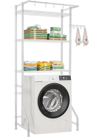 VEVOR Over Washer and Dryer Storage Shelf, 3 Tiers Laundry Room Drying Rack with Hanger Rod and Hooks, Single Row Adjustable Washer Shelves Space Saver, for Laundry Room Storage & Organization, White