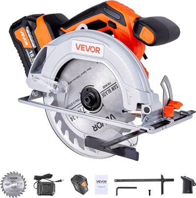 VEVOR Cordless Circular Saw, 7-1/4 inch Blade, 5000 RPM Speed, 0-45 Degree Bevel Capability, Brushless Motor, LED Light, Electric Circular Saw Kit with Battery and Charger Included, for Wood Cutting