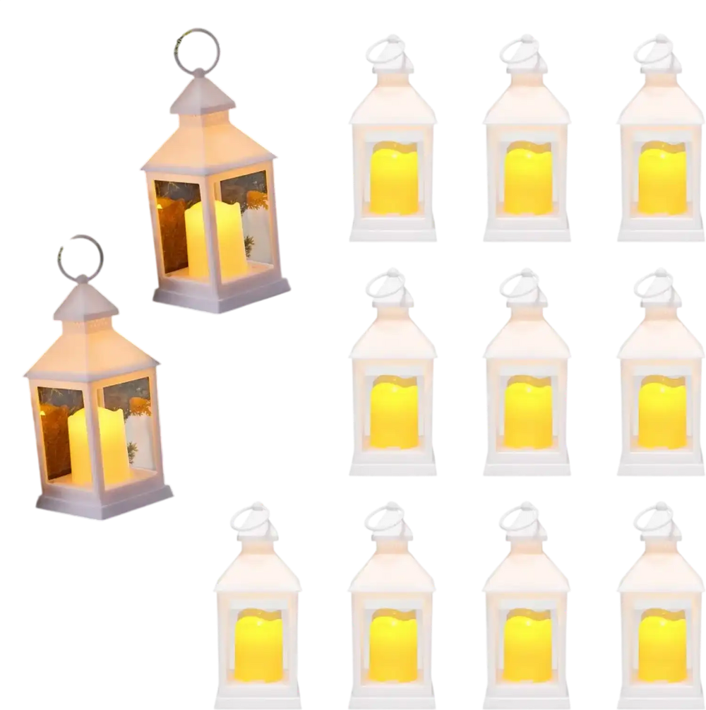 VEVOR 12 Pcs Decorative Candle Lantern, LED Electric Flameless Candle, Plastic LED Holder with Glass, Wall Hanging Indoor Porch Lanterns for Wedding Table Party Farmhouse Indoor Decor, White