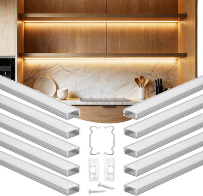 VEVOR 10-Pack 3.3 ft/1M U Shape LED Aluminum Channel, with Milky Cover, End Caps and Mounting Clips, Aluminum Profile for LED Strip Light Installations, Easy Installation, for Under Cabinet Counter