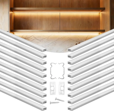 VEVOR 20-Pack 6.6 ft/2M U Shape LED Aluminum Channel, with Milky Cover, End Caps and Mounting Clips, Aluminum Profile for LED Strip Light Installations, Easy Installation, for Under Cabinet Counter