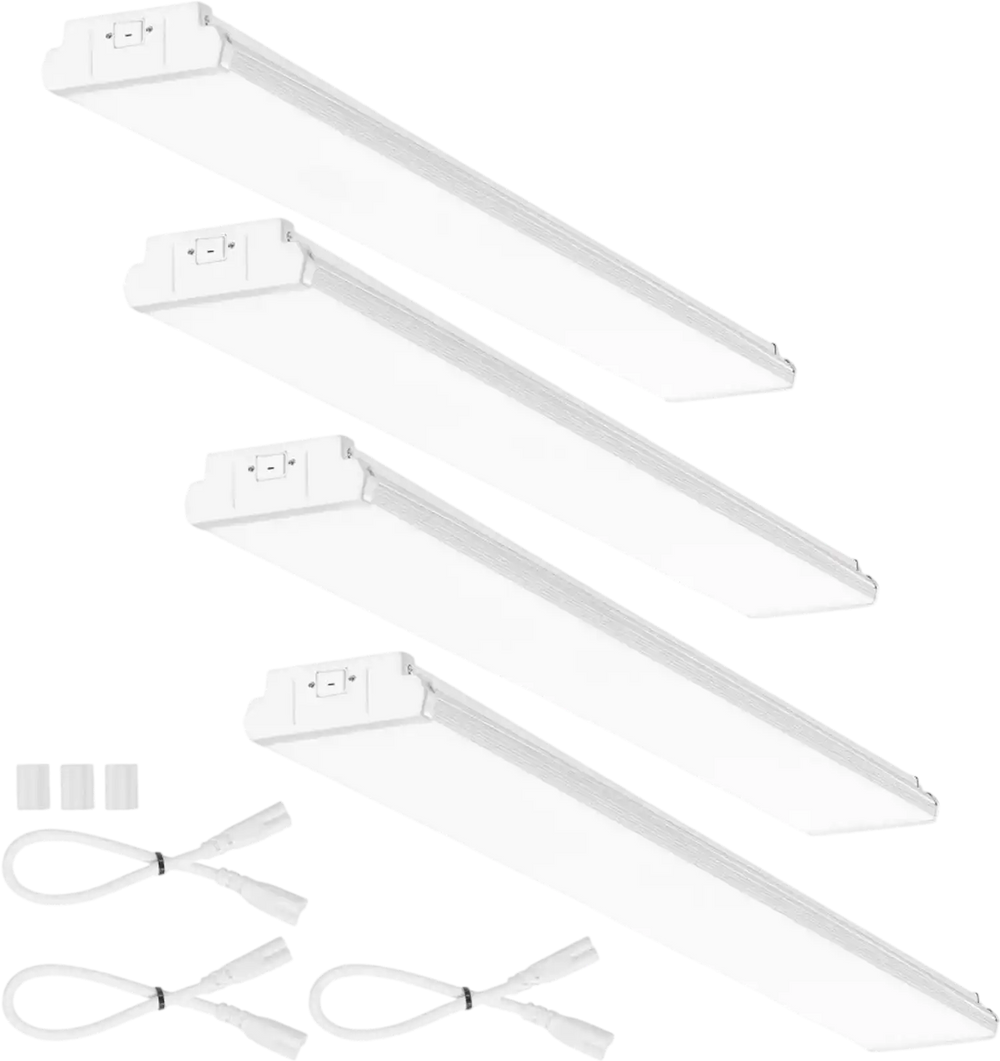 VEVOR 4FT LED Wraparound Light, 50W, 5500LM Flush Mount LED Shop Light, 4 Pack 6500K Daylight LED Kitchen Ceiling Lighting Fixtures, for Garage Office Laundry Fluorescent Tube Replacement, FCC