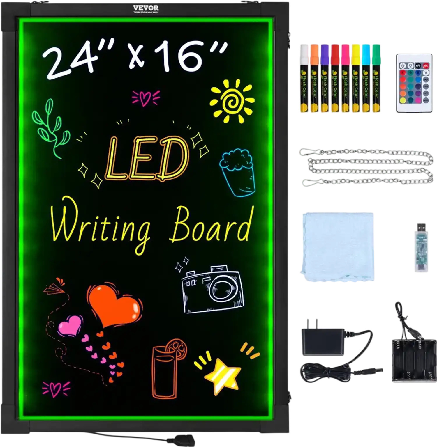 Vevor Message Board LED Writing Board Illuminated Erasable Chalkboard 24