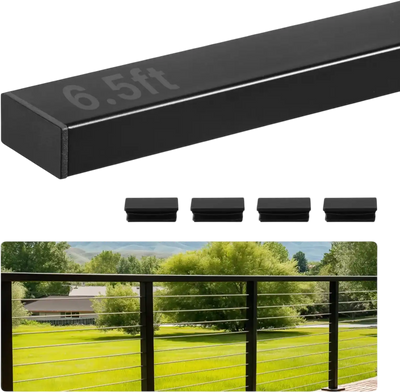 VEVOR 6.5 ft Stainless Steel Handrail, Rectangular Top Stair Deck Hand Rail for Outdoor/Indoor Steps with End Cap,Matte Black Coating Adjustable Metal Stair Rail for Cable Railing Kit