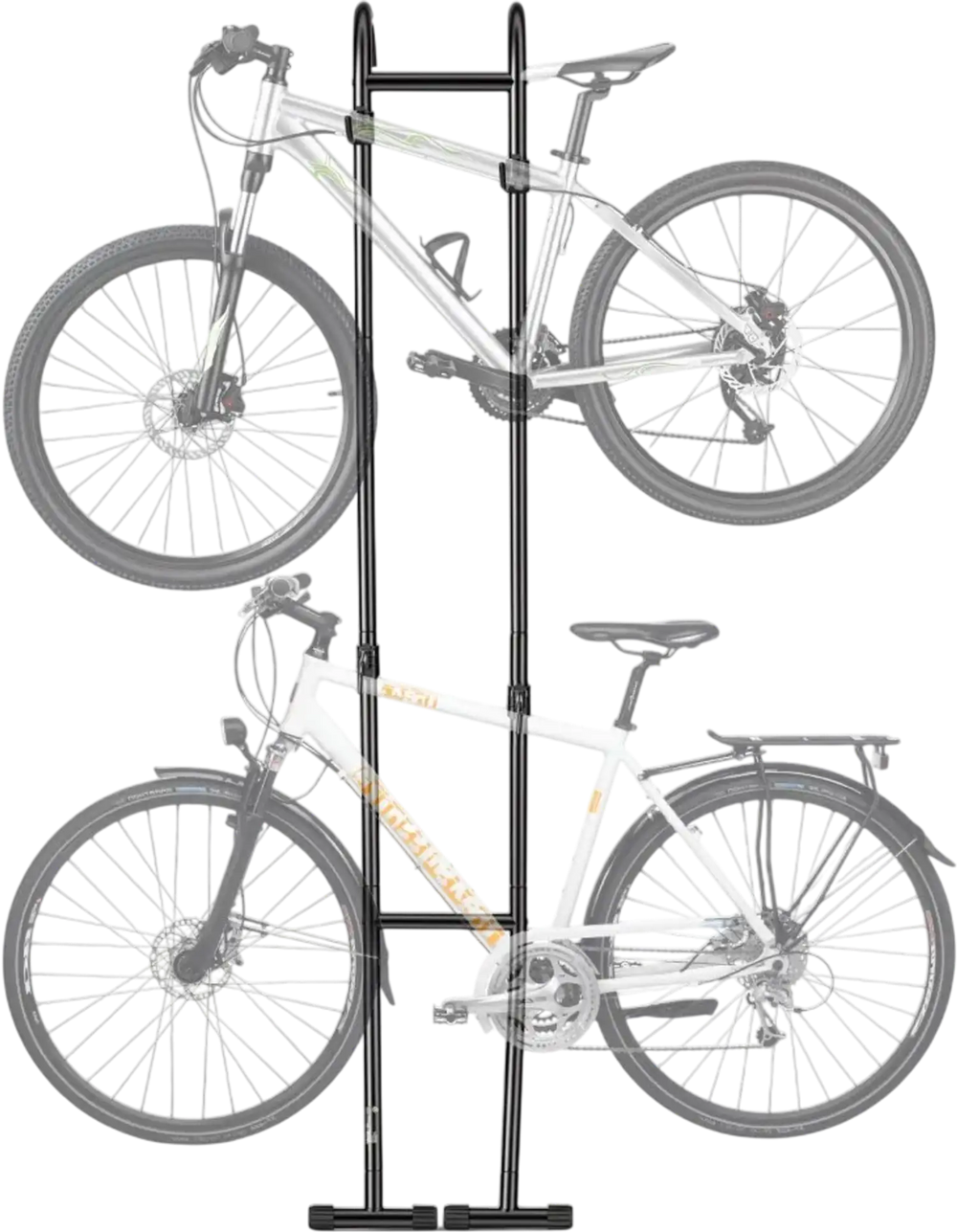VEVOR Bike Stand for 2 Bikes, Freestanding Vertical Bike Storage Rack, with Height-Adjustable Hooks, Heavy-Duty Carbon Steel Standing Bicycle Floor Stand, Ideal for Garage, Apartment, Home, Black