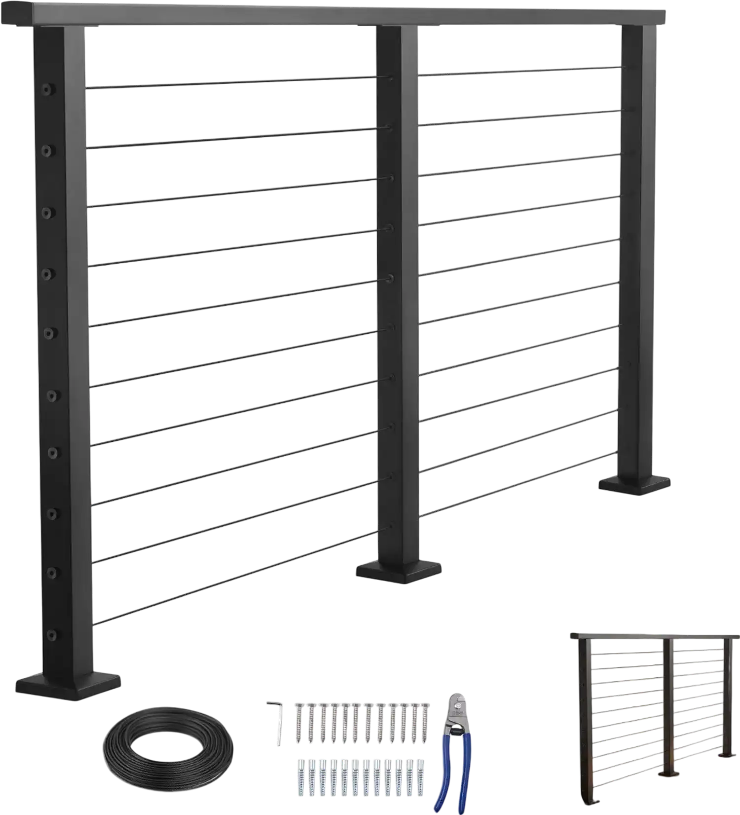 Vevor Cable Railing Kit 6.5' Matte Black Stainless Steel Handrail with Posts New