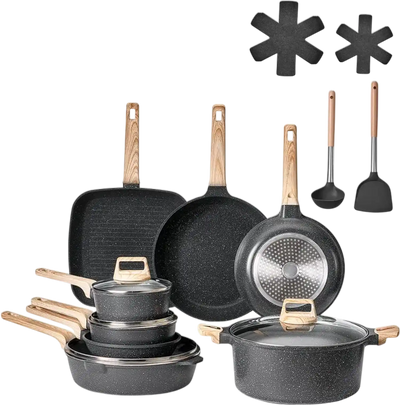 Vevor Cookware Set 19-Piece Granite Nonstick Induction Kitchen Set Black New