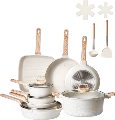 Vevor Cookware Set 19-Piece Nonstick Granite Induction Kitchen Set White New