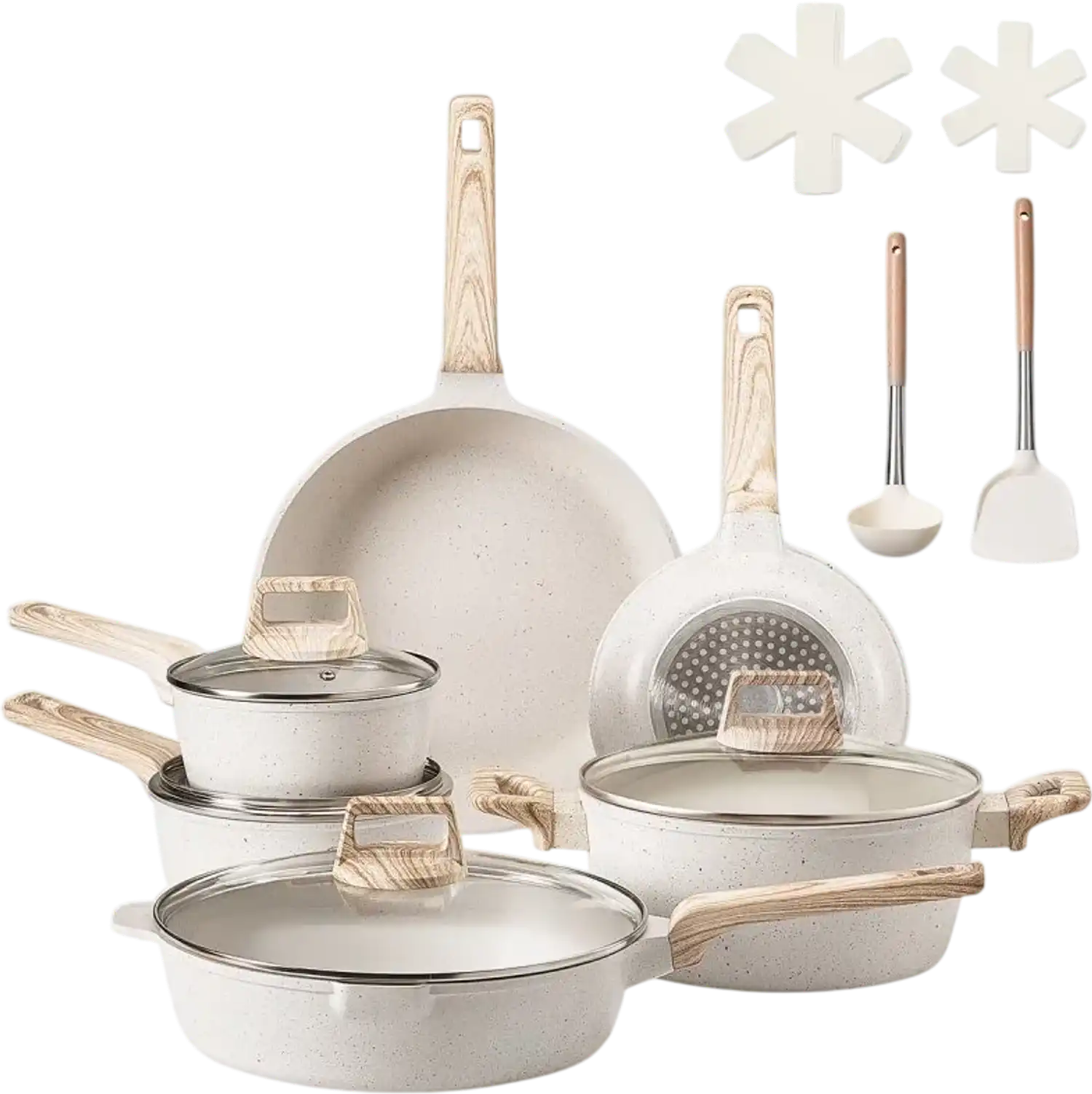 Vevor Cookware Set 17-Piece Granite Nonstick Induction Kitchen Pots and Pans White New
