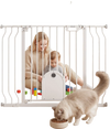 VEVOR Baby Gate for Stairs, 29.5-43 in Adjustable Width, Baby Gate with Adjustable Cat Door, with Pressure Mount Kit and Wall Mount Kit, Secure Metal Pet Door for Stairs, Doorways, and House, White