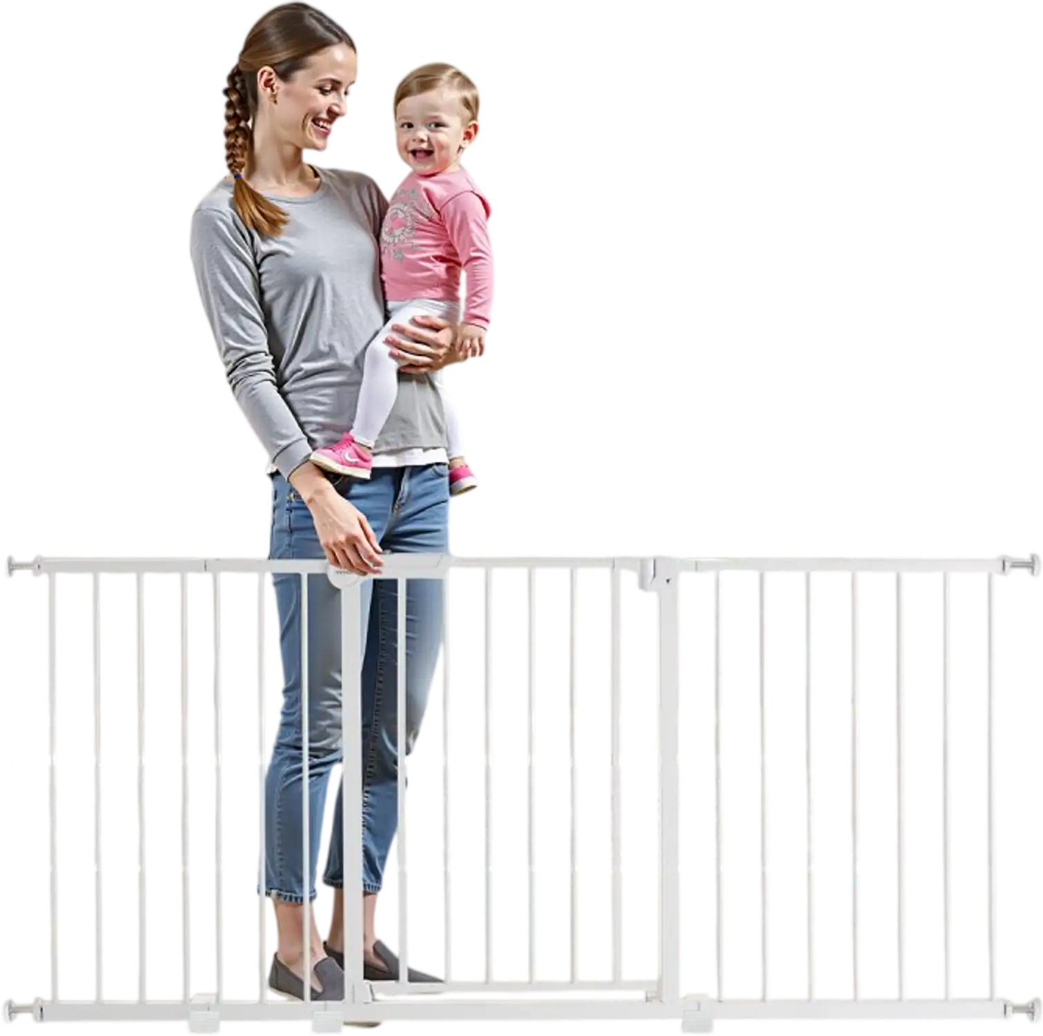 Vevor Baby Gate Adjustable Width Easy Step Walk Thru Dog Gate White New