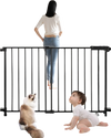 VEVOR Baby Gate, 29.5-43 Inches Adjustable Width, 28 Inches High Dog Gate, No Threshold Bar, Easy Step Walk Thru, for Child Pet Security, with Screws, One-Hand Open, for Stairs and Doorways, Black