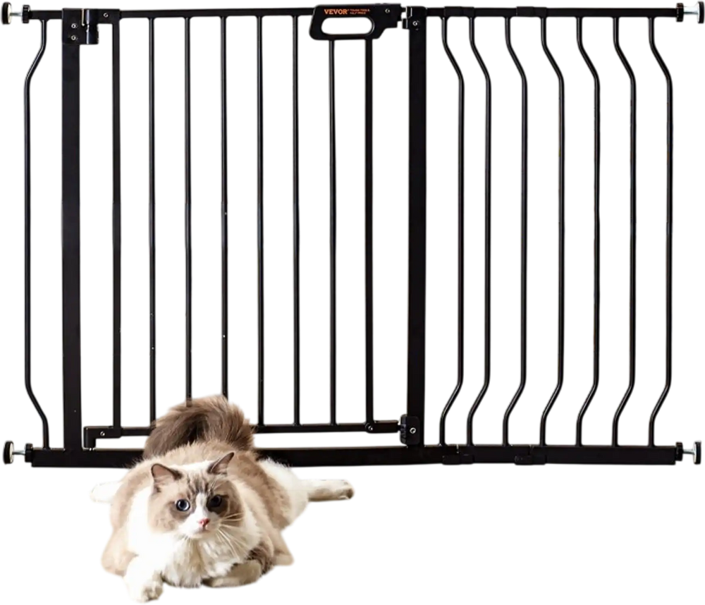 VEVOR Baby Gate, 29.5"-46.4" Extra Wide, 30" High, Dog Gate for Stairs Doorways and House, Easy Step Walk Thru Auto Close Child Gate Pet Security Gate with Pressure Mount Kit and Wall Mount Kit, Black