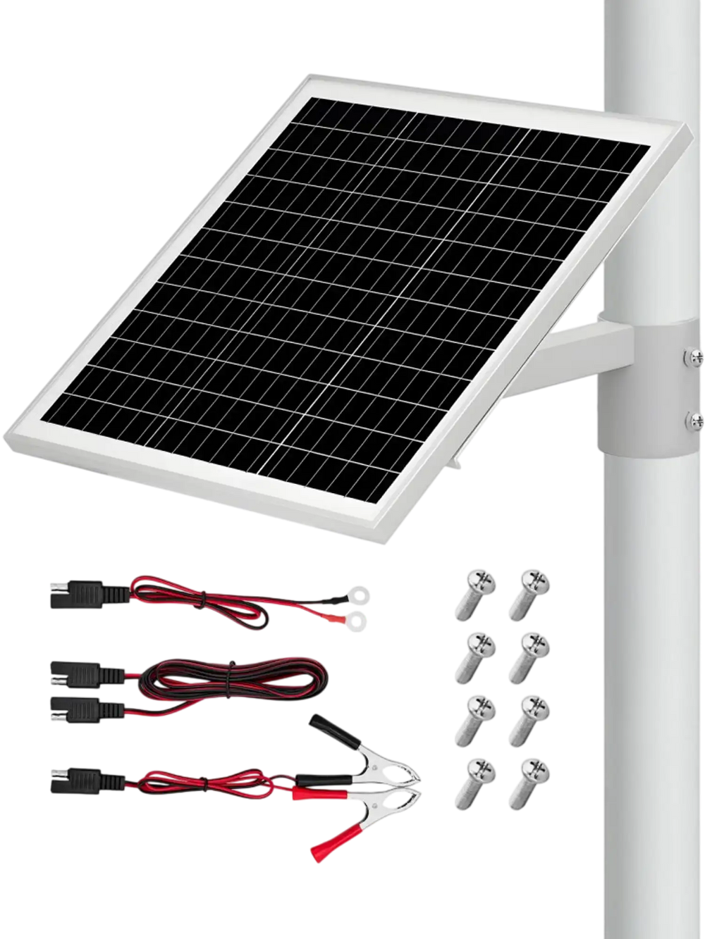 VEVOR 20W 12V Solar Panel Battery Charger, Solar Battery Trickle Charger Maintainer with Built-in Controller & Pole Mount Bracket, IP65 Waterproof for Gate Fence Farm Lawn (Fits 1.57" - 2.68" Poles)