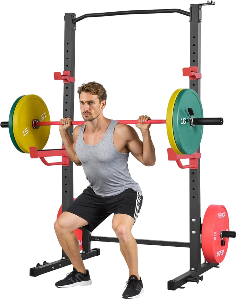 VEVOR Power Cage Squat Rack, Multifunctional Power Rack Home Gym, 1000LBS Strength Training Workout Equipment with 4 Band Pegs, Adjustable J-Hooks & Safety Bars for Barbell Squat Bench Press Pull-Up