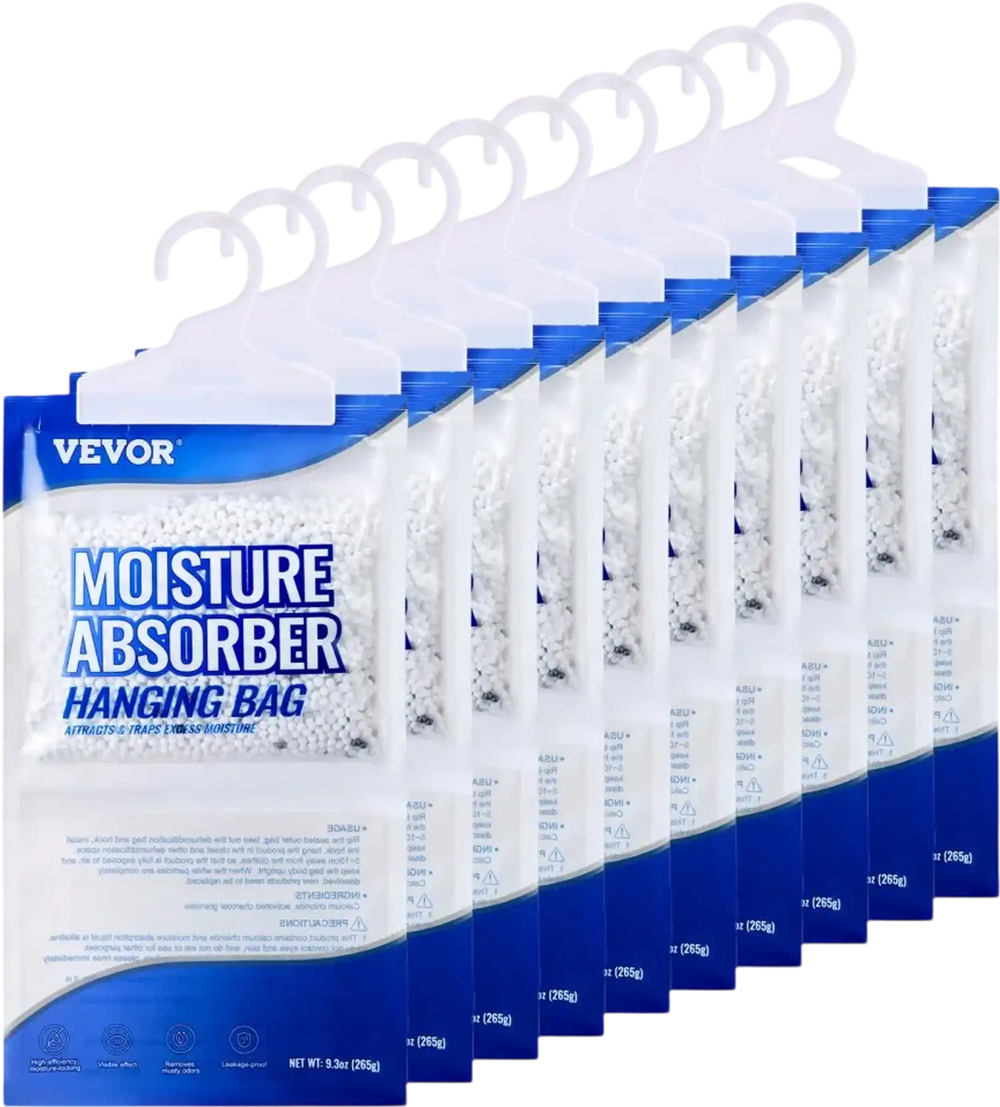 VEVOR Hanging Moisture Absorber, 9.3 oz Hanging Closet Dehumidifier Bags(10 Packs), Fragrance Free Moisture Bags in Wardrobes, Bedrooms, Bathrooms
