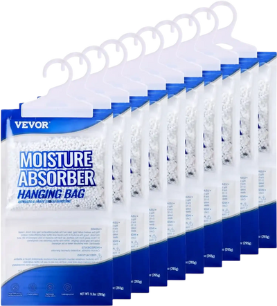 VEVOR Hanging Moisture Absorber, 9.3 oz Hanging Closet Dehumidifier Bags(10 Packs), Fragrance Free Moisture Bags in Wardrobes, Bedrooms, Bathrooms