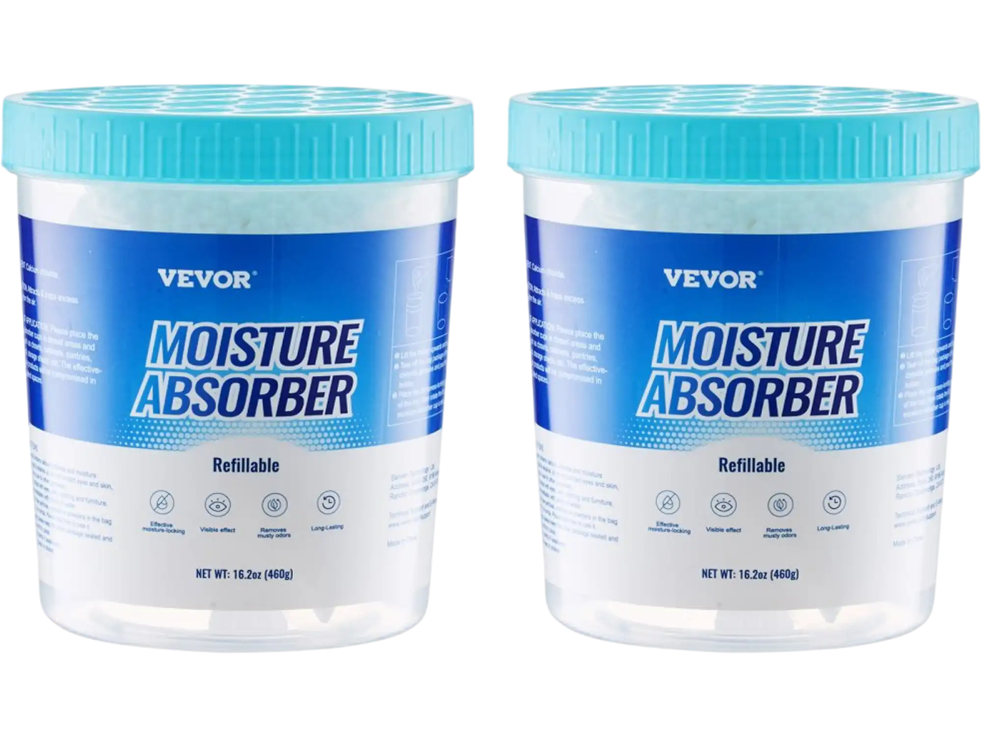 Vevor Moisture Absorber Bucket 2-Pack 16.2 oz Fragrance-Free Reusable Dehumidifier New