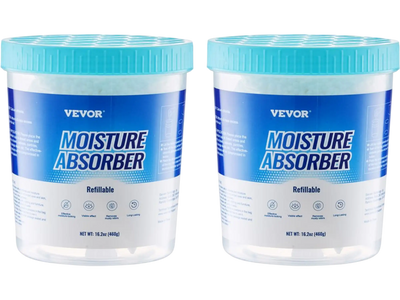 VEVOR Moisture Absorber Bucket, 2 Packs 16.2 oz Hi-Capacity Moisture Absorber Bucket with 800ml Storage Area & Reusable Outer Bucket for Long-Term Use, Fragrance Free Moisture Absorber for Fresher Air