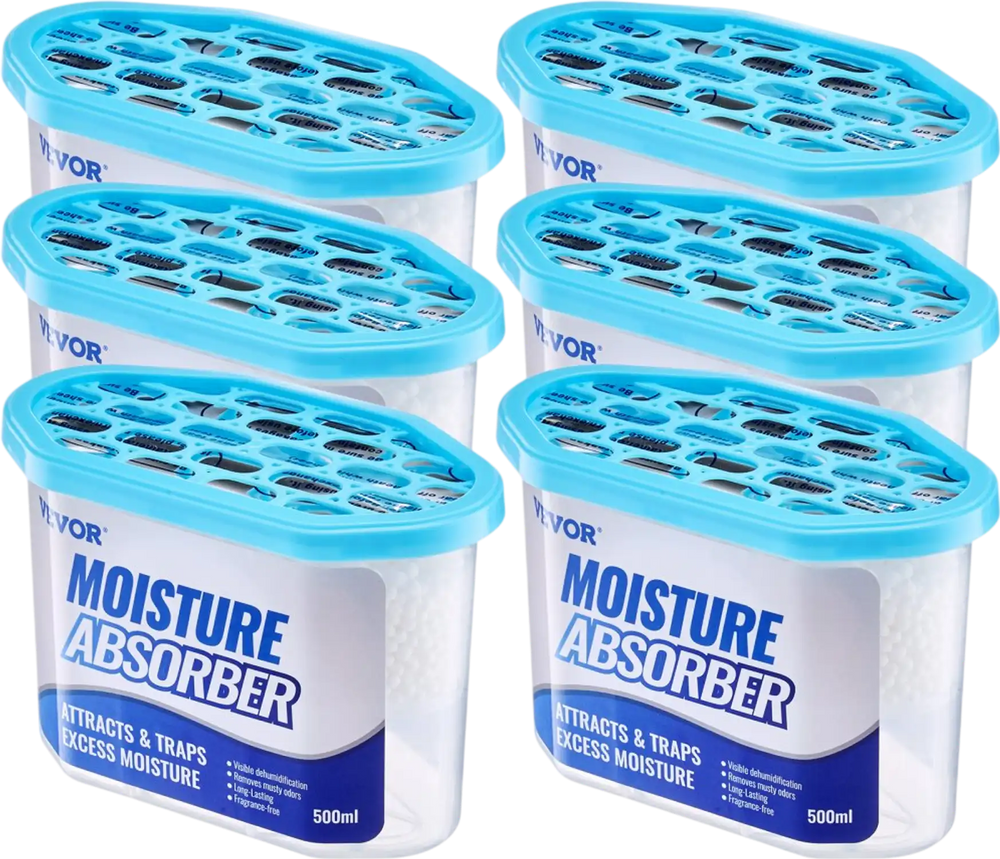 VEVOR Moisture Absorber Boxes, 10.8 oz Humidity Absorber Boxes(6 Packs), Fragrance Free Dehumidifier Attracts Extra Moisture from Your Bathroom, Closet, and Kitchen