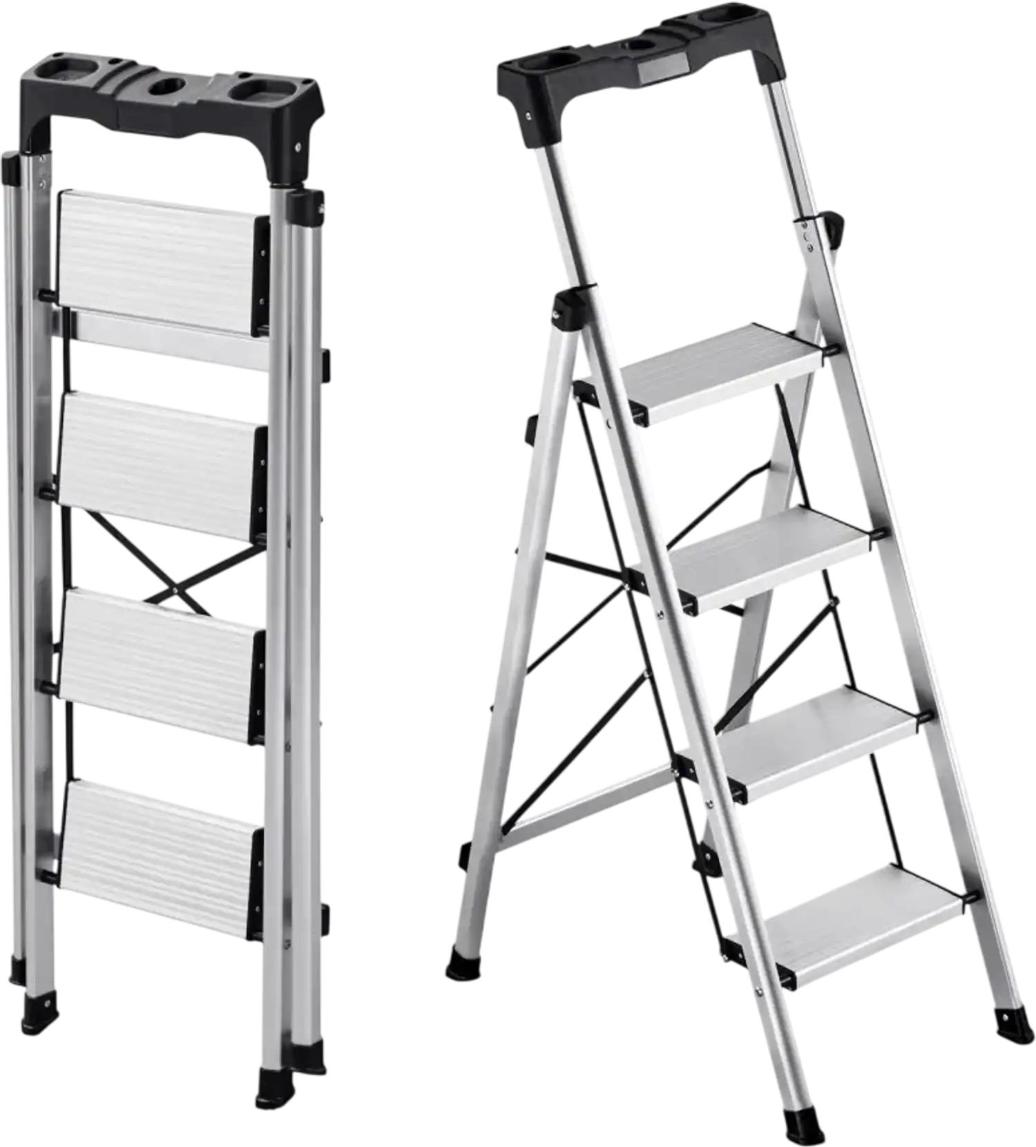 Vevor Step Ladder 4-Step Folding Aluminum Stepladder with Tool Tray Silver New
