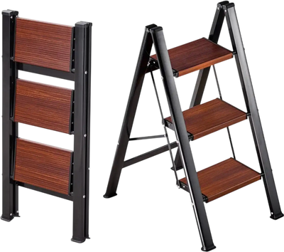 VEVOR 3 Step Ladder, Folding Step Stool with Wide Anti-Slip Pedal and Comfort Handgrip, Lightweight 330 lbs Capacity Portable Aluminum Plant Support, Multi-Use for Adults, Home Repairing, Cleaning
