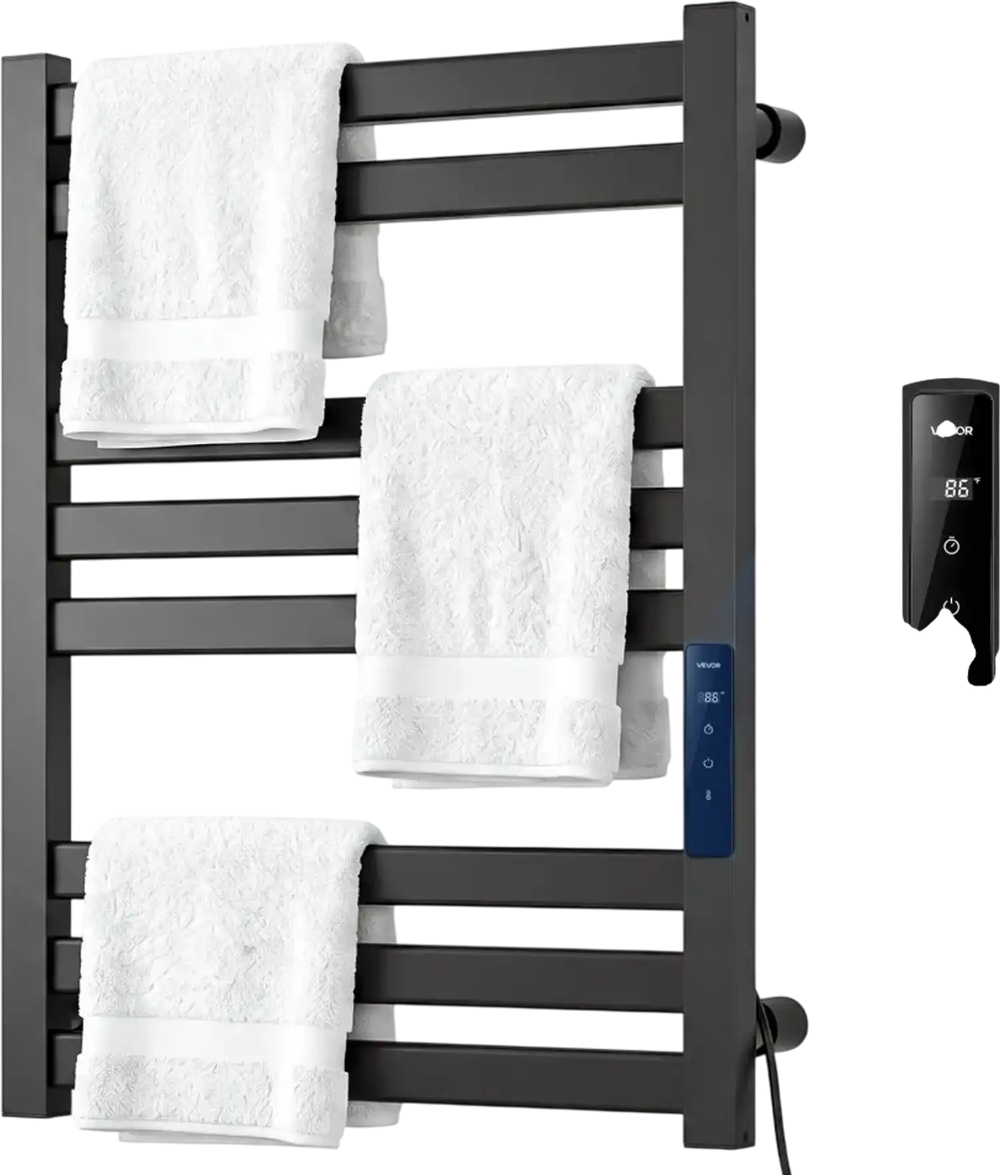 VEVOR Heated Towel Warmer Rack for Bathroom Electric Wall Mounted 8 Bars, Aluminum Alloy Towel Warmer, Overheat Protection, with Touch Screen, 1-24H Timer, 32 to 131°F Adjustable, IPX4 Waterproof
