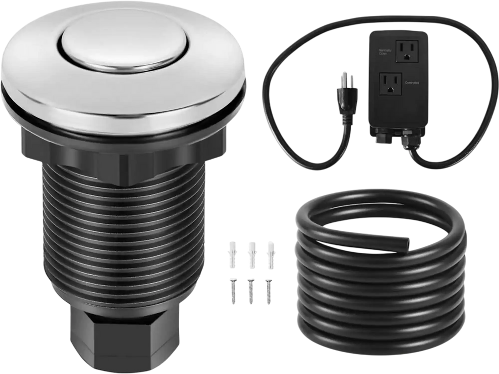 VEVOR Garbage Disposal Air Switch Kit, Dual Outlet Sink Top Air Switch for Food Waste Disposal, 2.5-inch Chrome-Plated Stainless Steel ON/OFF Air Push Button, Suitable for Stainless Steel Countertops