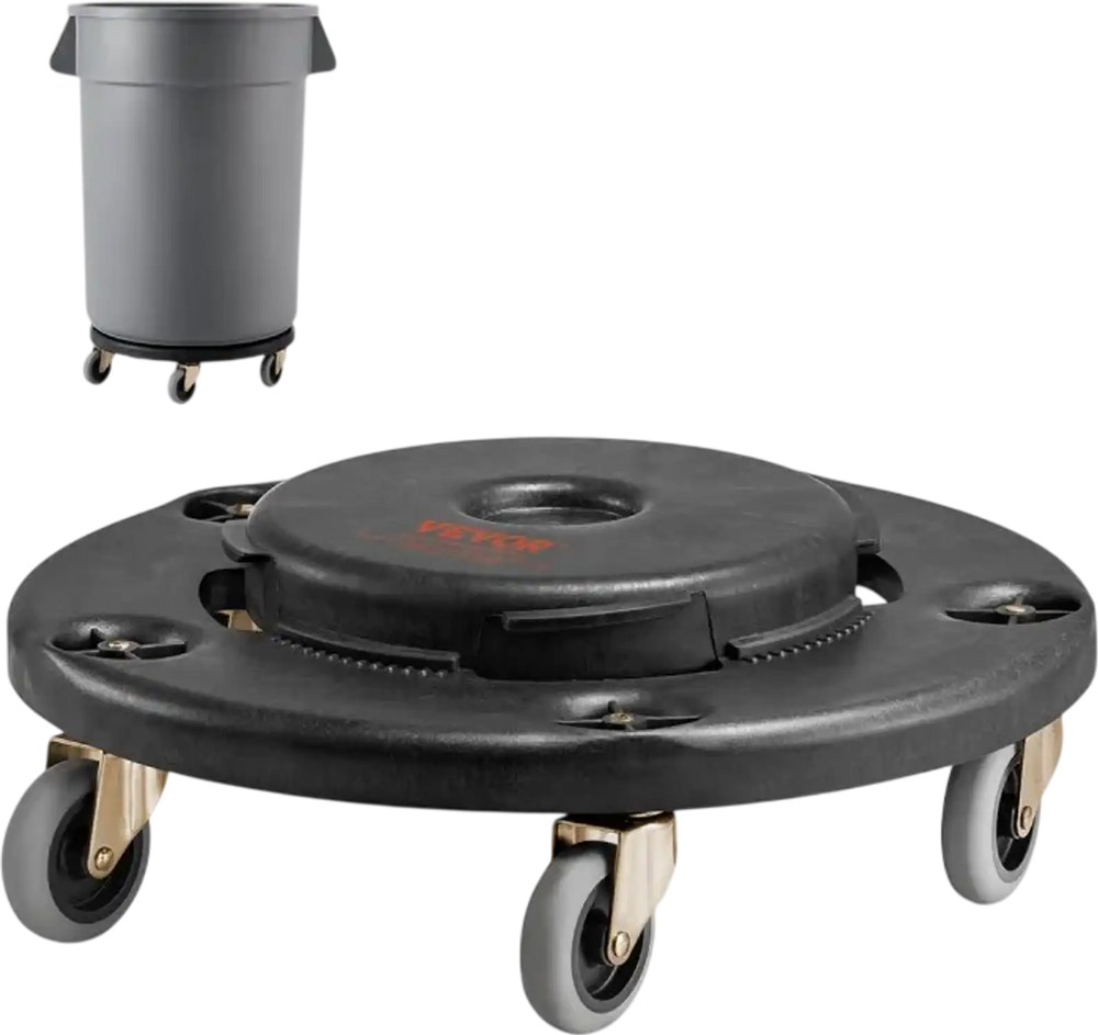 VEVOR Trash Can Dolly, Fit 20, 32, 44, 55 Gallon Containers, Round Trash Can Roller Base with 4 Lockable Wheels, 500lbs Weight Capacity, Heavy Duty Barrel Dolly, Multi-Functional Rolling Dolly Cart