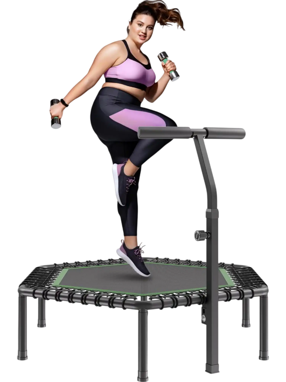 VEVOR 54.5 Inch Mini Trampoline, 450 lbs Max Load Fitness Rebounder, Stable & Quiet Small Trampoline with 3 Levels Height Adjustable & Foam Handle, Exercise Rebounder for Adults Indoor/Garden Workout
