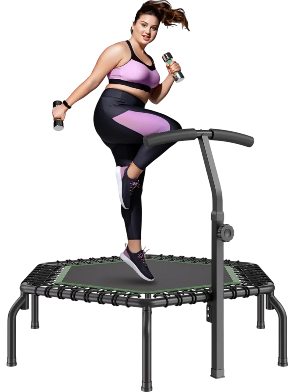 VEVOR Mini Trampoline, 54.5 Inch Fitness Rebounder, Max Load 450 lbs Exercise Trampoline, Stable & Quiet Small Trampoline with 3 Levels Height Adjustable Foam Handle, for Adults Indoor/Garden Workout