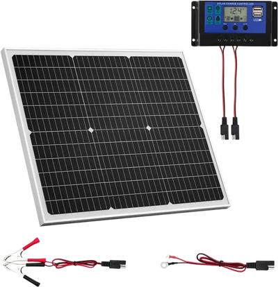 VEVOR 50W 12V Solar Battery Charger Maintainer, Mono Solar Panel Trickle Battery Charger with Upgraded MPPT Controller, IP65 Waterproof for Car Boat RV Trailer Flat Rooftop (Bracket Not Included)