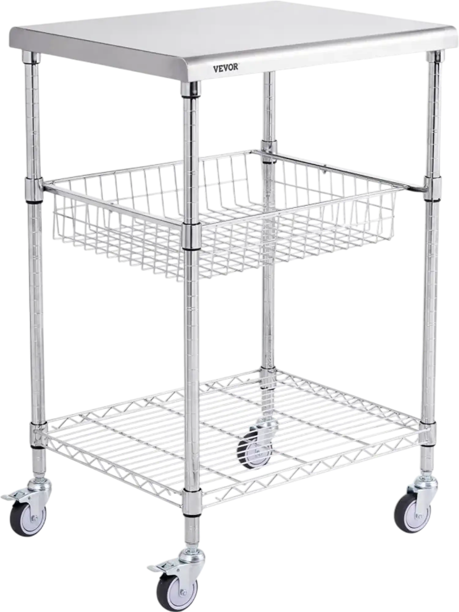 Vevor Utility Cart 3-Tier Rolling Metal Storage Trolley 24