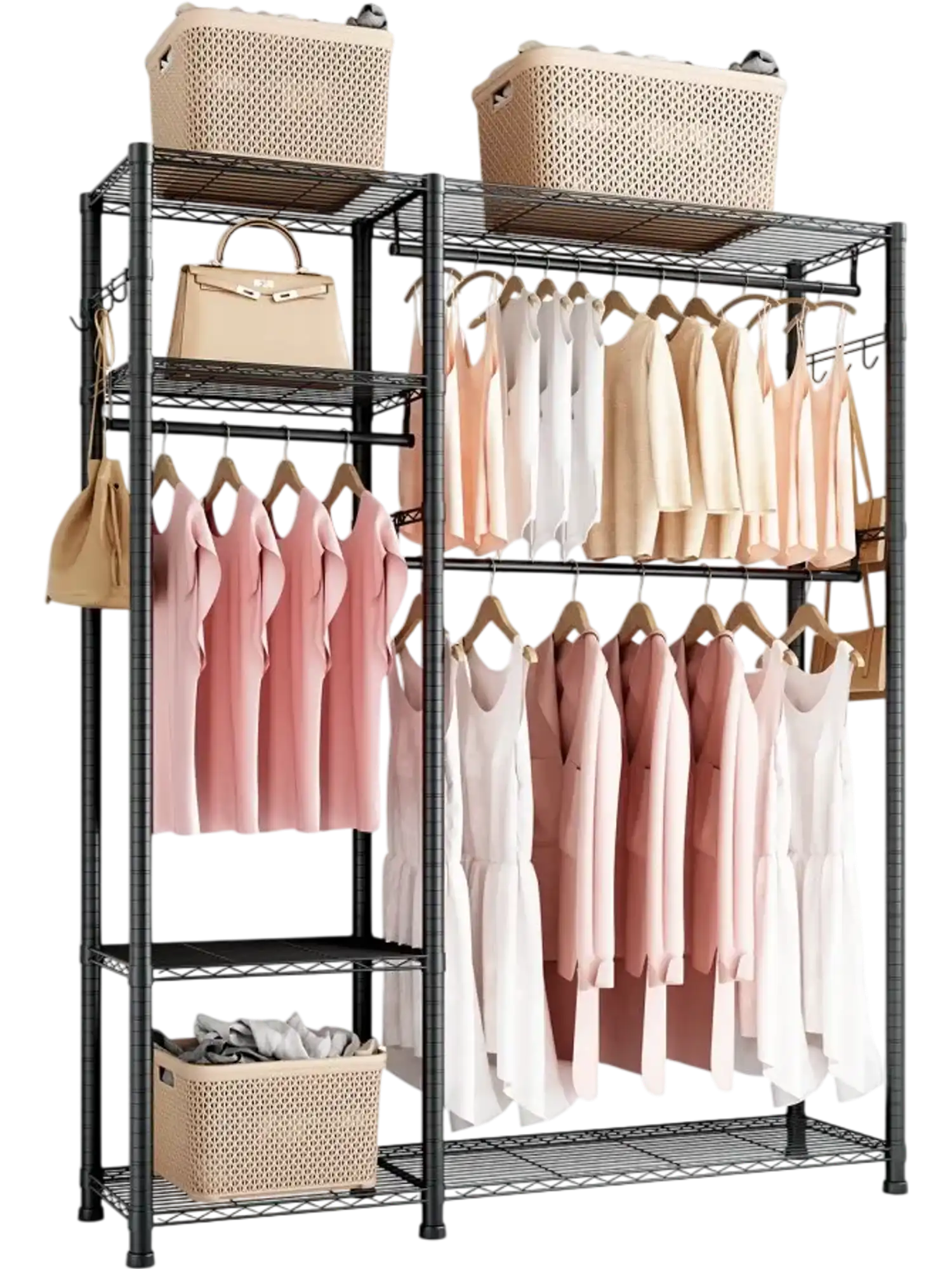 Vevor Garment Rack Heavy-Duty 6-Tier Clothes Organizer with 3 Hanging Rods New