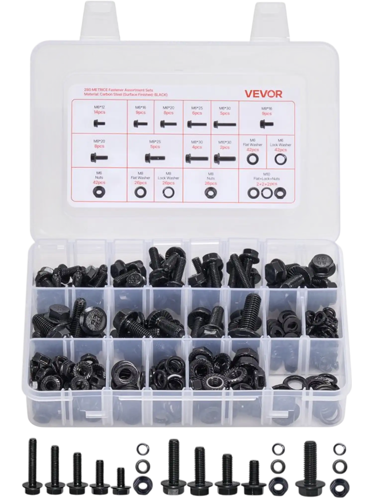 Vevor Nut and Bolt Assortment Kit 280-Pc Metric Alloy Steel M6/M8/M10 with Case New